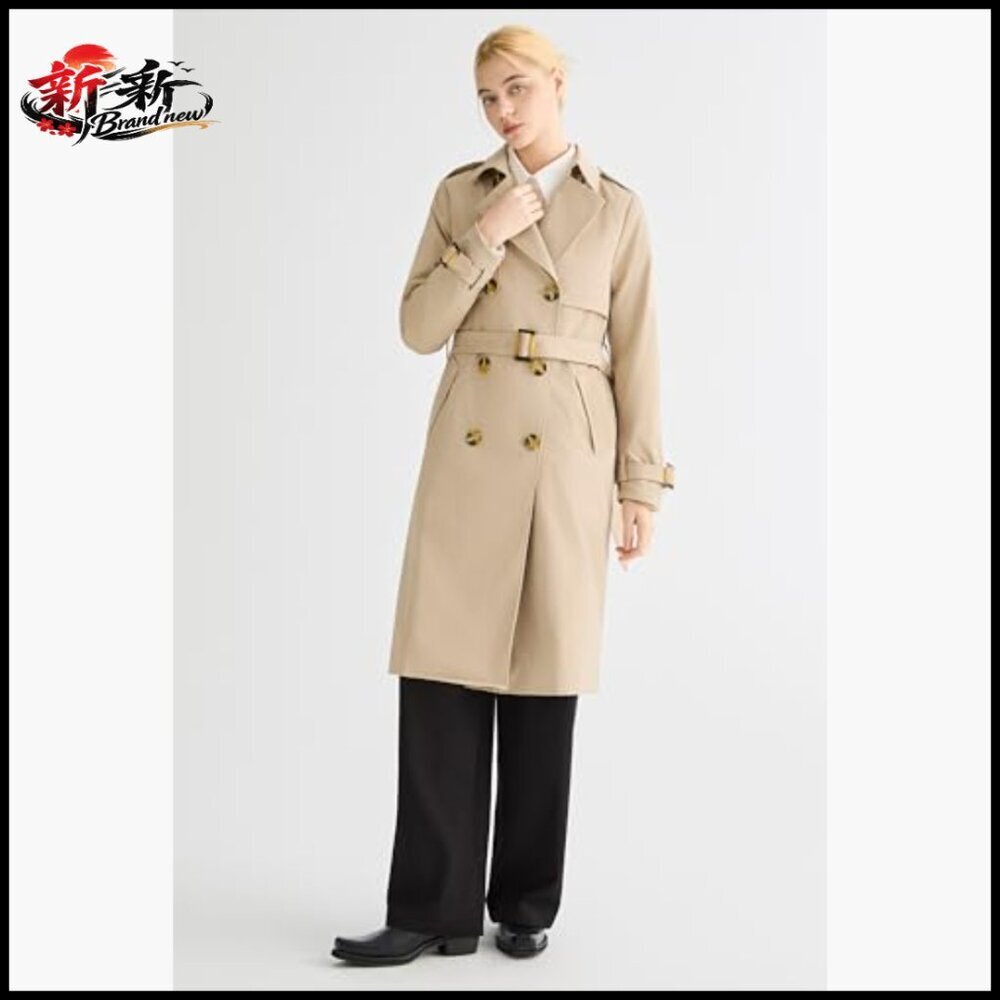 Women's 3/4 Length Double Breasted Trench Coat with Belt - Picture 5 of 7